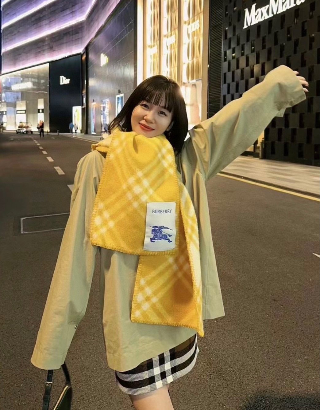 Burberry Yellow Plaid Fringe Scarf