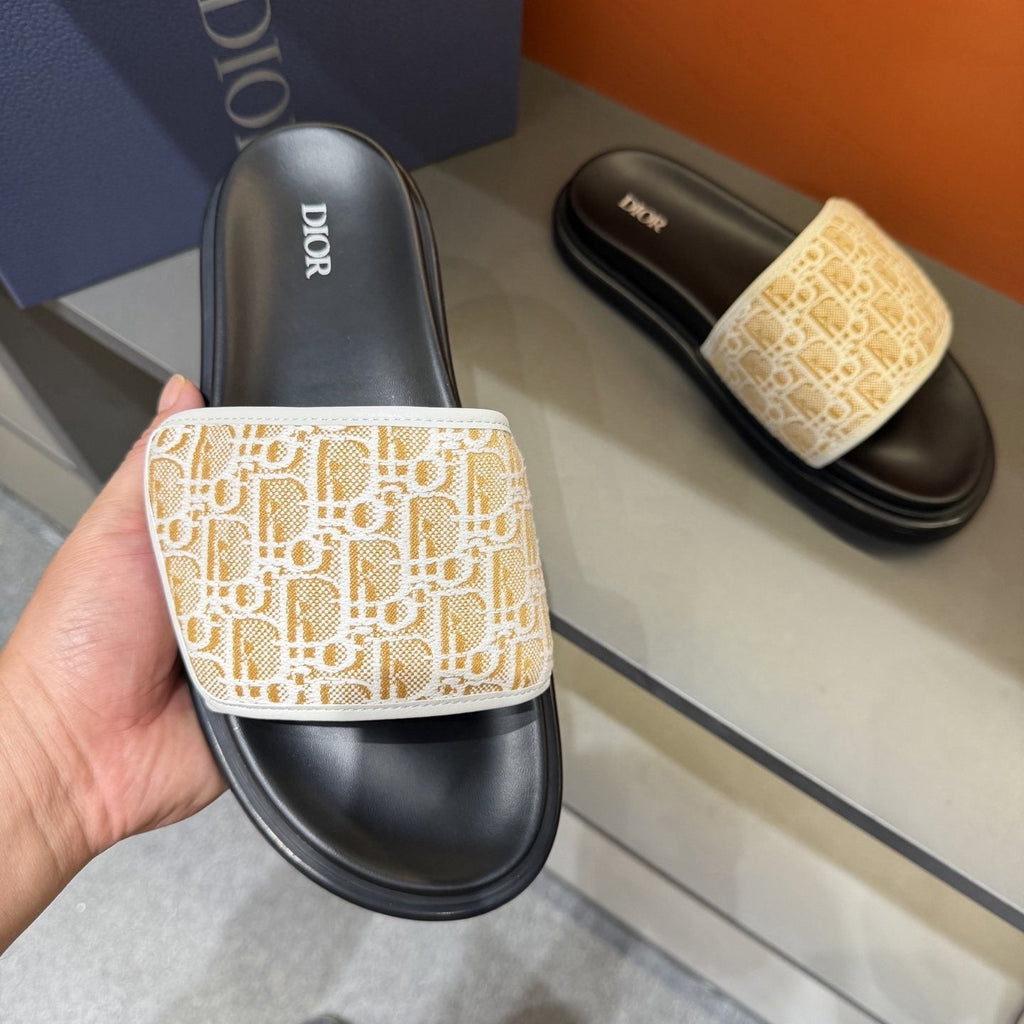 Dior Patterned Strap Slide Sandals - Low-Profile Sole